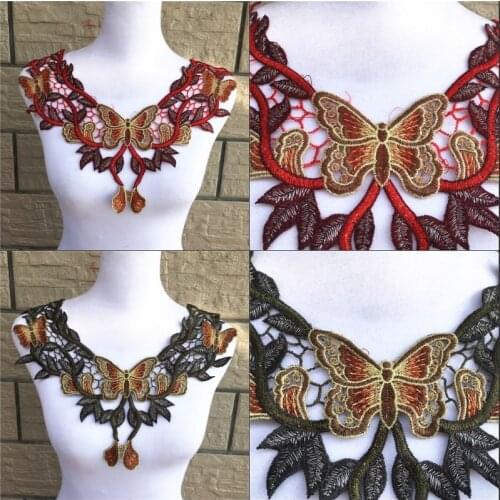 1Pc Butterfly Venise Lace Neckline Collar fabric Dress Applique Motif Blouse Sewing Trims DIY Custome Decoration Accessories