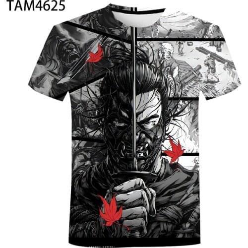 Ghost of Tsushima 2021 Summer New T-Shirt Mens and Womens Game Anime 3D Cartoon Retro Round Neck Childrens Street Cute Top
