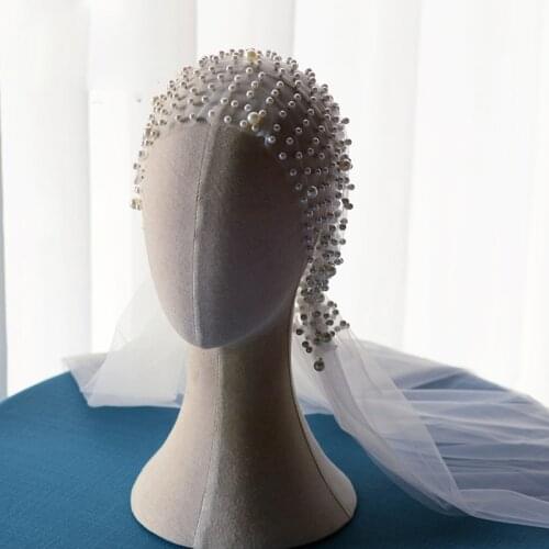 Fashion Pearl Wedding Veil Handmade Beaded Short Bridal Hair Face Veil Wedding Accessories