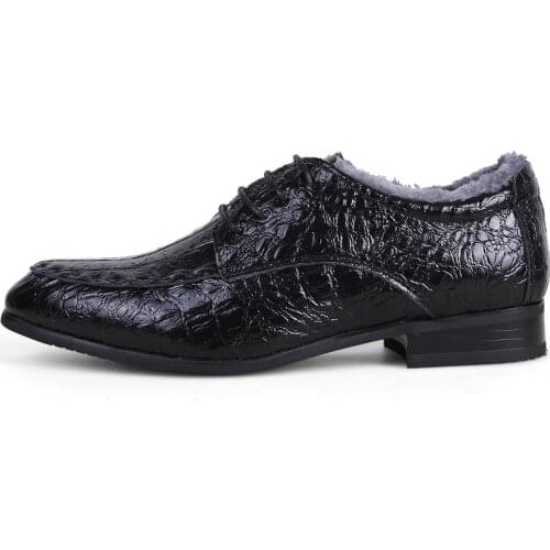 Winter Fleece Casual Mens Dress Shoes Genuine Leather Crocodile Lace-up Italian Stylist Flat Formal Oxfords Wedding Plus 38-50