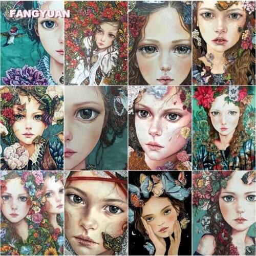 Diamond Painting Kit Butterfly and Flower Girls Portrait Full Square Drill Diamond Embroidery Mosaic Art Paintings Home Decor