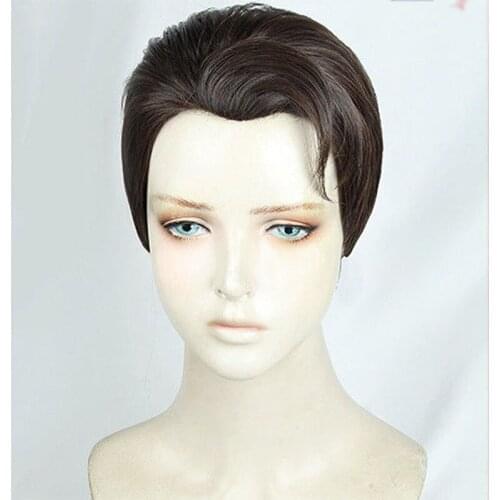 Detroit: Become Human Connor Short Black Brown Slick-back Cosplay Hair Wig +Cap Halloween Party Wigs Cosplay Costumes