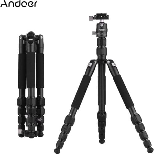 Andoer Portable 58 Inch Travel Camera Tripod Aluminum Alloy Folding Tripod with 360° Panorama Ball Head for Canon Nikon Sony