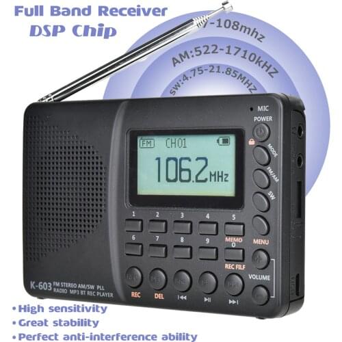 JINSERTA Radio Receiver FM/AM/SW Full Band Portable Pocket Radio With Bluetooth MP3 Music Play Support TF Card U Disk Recording