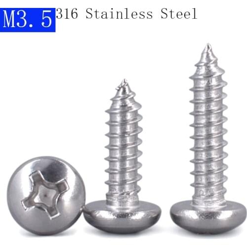 M3.5 316 Stainless Steel A4 Phillips Cross Recessed PAN Head Self Tapping Screws bolts DIN 7981