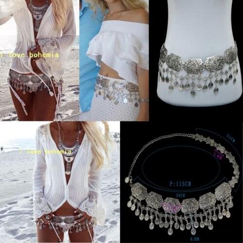 Turkish Bohemian Sexy Bikini Beach Tassel Coin Belt Vintage Gypsy Ethnic Carving Flower Chain Waist Belly Dance Body Jewelry