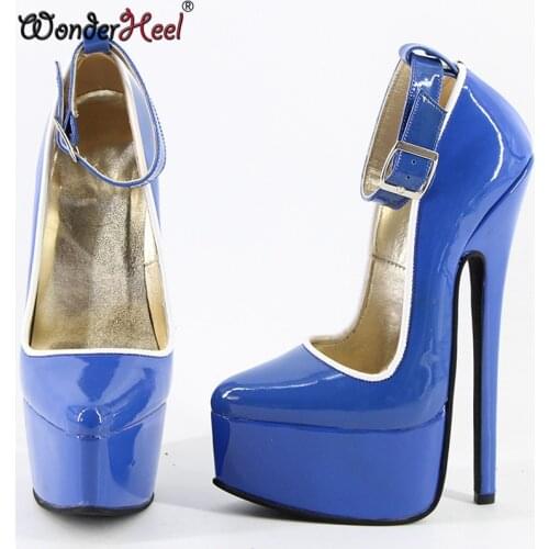 Wonderheel Genuine leather pump EXTREME high HEEL 20cm heel 4cm platform women shoes Sex fetish red patent sexy pump with Buckle
