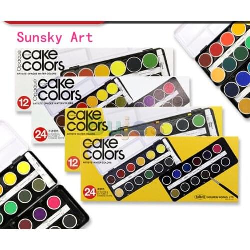 Japan Holbein Solid round transparent / opaque 12 color / 24 color watercolor cake set drawing art set professional art supplies