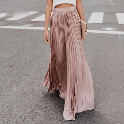 Zoulv New Spring Summer Pleated High Wais Skirt Women Chiffon Skirt Long Skirt Solid Big Size Young Ladies Party Saia Femme