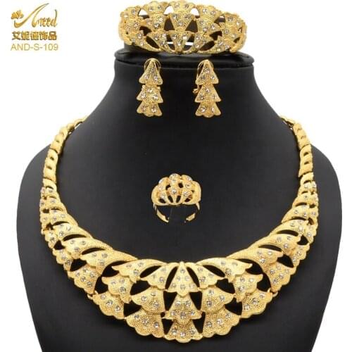 Jewelery Sets Bride Big Necklace Dubai Gold Womens Plated Fine India Bridal Set India Flower Luxurious Trendy Ladies Bracelet