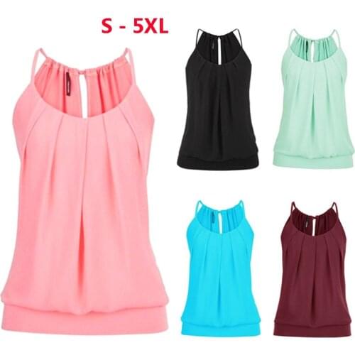 Plus Size S-5XL Women Blouses Sexy Sleeveless Camis O Neck Shirt Fashion Summer Ladies Tanks Tops D190539