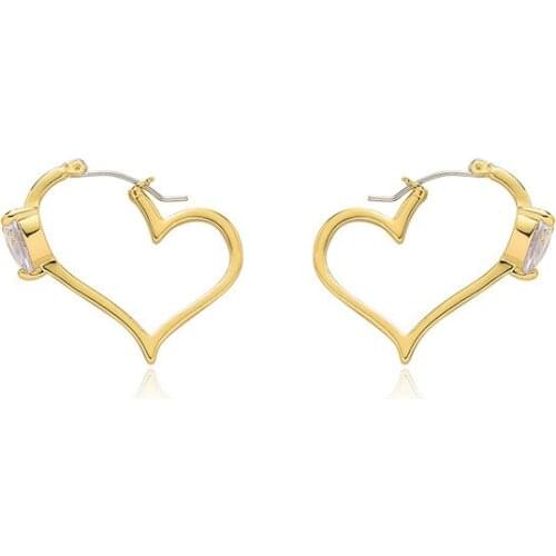 Hiphop CZ Stone Hoop Earrings for Women Brand Jewelry Charms Big Hollow Heart Earring Bridal Brincos Girl Gift