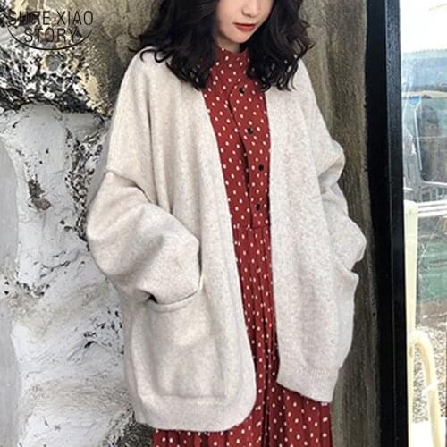 Autumn and Winter Sweater Long Sleeve Women Sweater 2021 New Loose Thicken V-neck Cardigan Fashion Knitted Women Sweater 11261