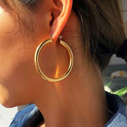Golden Brass Hoop Earrings For Women Small Large Circle Hoops C Shape Statement Earrings Girls Unique Metal Jewelry