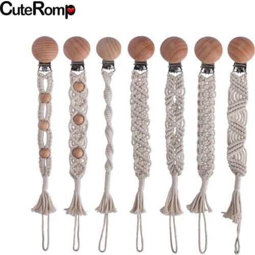 1Pcs Beech Wood Clips Handmade Cotton Pacifier Clips Chain Eco-friendly Baby Nursing Nipple Holder Leash Strap