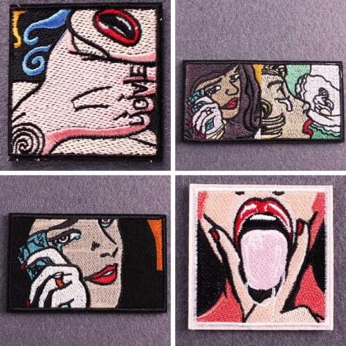 2PCs Sexy Girl Lips Letter High Quality Iron on Patches Hip Hop Embroidery Patch Rock Clothing Shoes Hat Diy Appliques Accessory