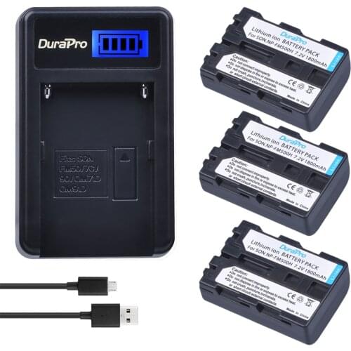 3pc DuraPro NP-FM500H NP FM500H 1800mAh 7.2V Li-ion Battery + LCD USB Charger For Sony A57 A65 A77 A99 A350 A550 A580 A900