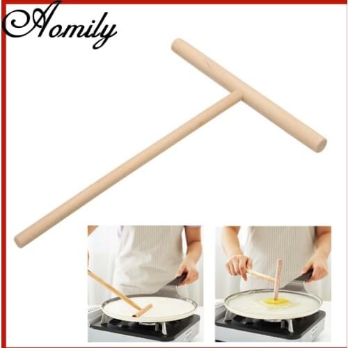 Amoliy T-shaped Egg Cake Scraper Pancake Batter Making Egg Crepe Maker Pastry Spatula Wooden Spreader Stick Baking Accessories