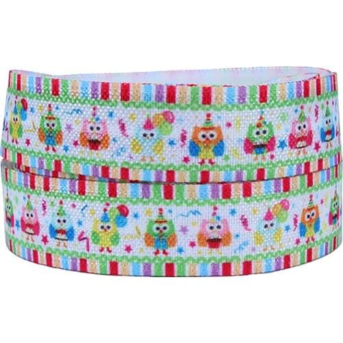 Free shipping cute owl printed cartoon foe fold over elastic for kids hair accessories