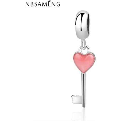 2019 New 925 Sterling Silver Charm Beads Fit Bracelets Bead Heart Shrimp Red Key Charms Women DIY Jewelry Gift