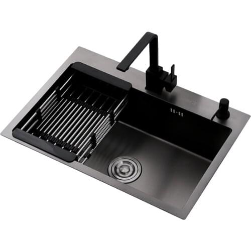 Black Nano Stainless Steel Kitchen Sink Set Washbasin Sink Under Above Basin 4mm Thickened Manual Sink Single Slot Kitchen Sink