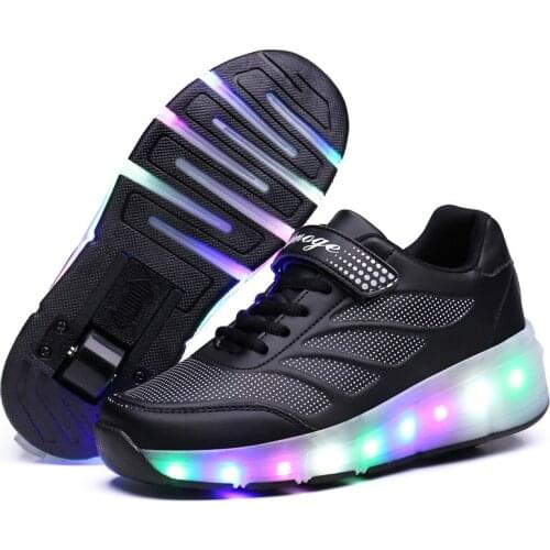Child Boy Glowing Sneaker Led Light up Roller Skates Shoes with wheels Kids Boys Sport Luminous Lighted Shoes Pink Blue Black