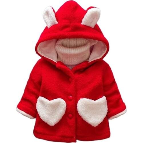 Baby Girl Coat Winter New 2021 Woolen Jacket Girls Outerwear Kids Love Hooded Overcoat Children Thicken Outwear Toddler Jackets
