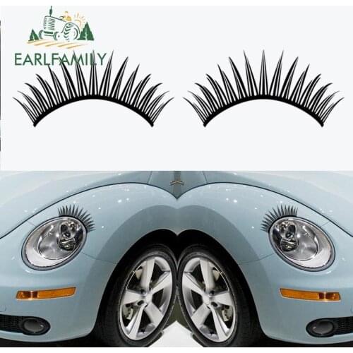 EARLFAMILY 13cm x 6.4cm Fake Lash 3D Car Sticker Funny Vinyl Waterproof Decals Thick Eyelashes Pattern for Beetle Decoration