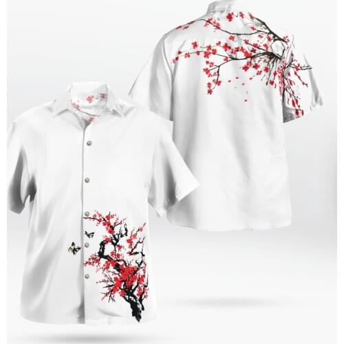 Peach Blossom 3D Beach Hawaiian 2021 Summer White Shirt Short Sleeve Shirt Streetwear Oversized 5XL Camisa Social Chemise Homme