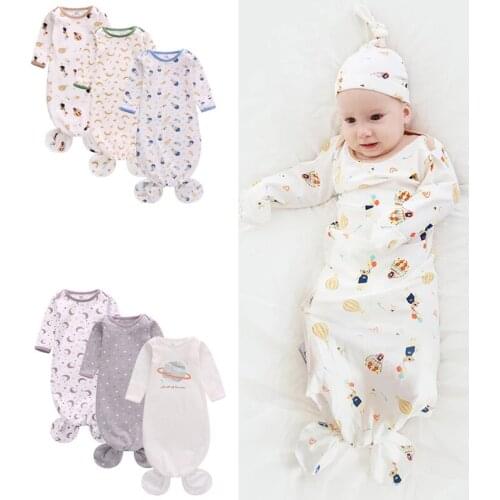 0-12M Knotted Baby Gown Cotton Newborn Baby Swaddle Blanket Baby Sleeping Bag Kids Baby Girl Boy Sleeping Gowns