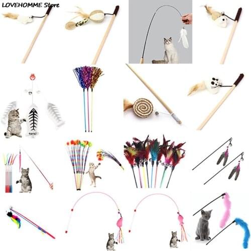 Interactive Sisal Balls Feather Cat Stick Teaser Wand Playing Rod Cat Toy New