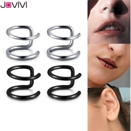 Jovivi 16g Stainless Steel Non-Pierced Clip On Earrings Fake Ear Studs Non Piercing Nose Ring Lip Ring Multi-used Body Piercing