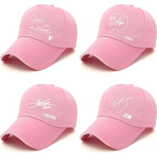Korean Kpop Bangtan Boys Signature Print Hat Jimin V Rap Monster Jin Jungkook Suga Jhope ARMY Fans Gift Idol Pick Cap White Pink