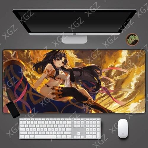 XGZ Yellow Background Long-haired Girl Anime Mouse Pad Game Room Accessories Keyboard Mat Computer Decoration Desk Mat Carpet