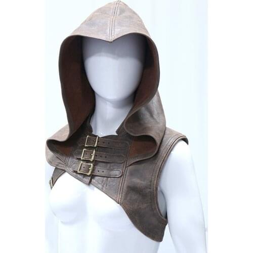 Hooded Leather Cloak Cape Cowl Adult Medieval Wicca Costumes Pagan Accessory Cosplay Assassin Hat Warrior Outfit For Women Men