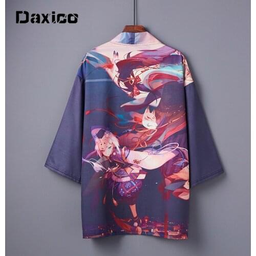 Summer Harajuku Japanese Kimono Men and Women Cardigan Blouse Haori Obi Yukata Jacket Streetwear Asian Clothes