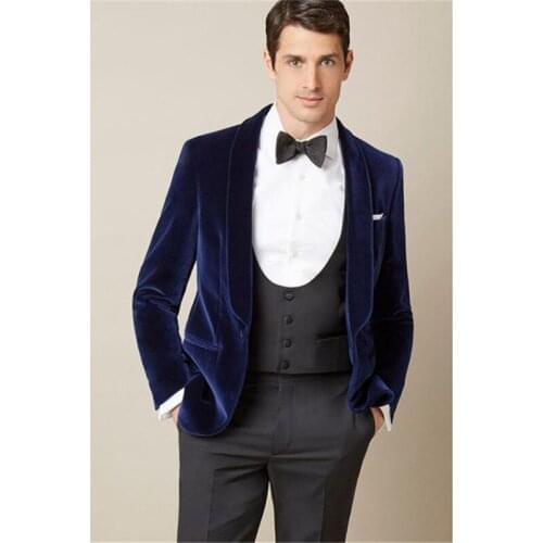 Custom Made Mens Suits Latest Coat Pant Designs Blue Velvet Jacket Groom Men Suit Slim Fit 3 Piece Tuxedo mens suits