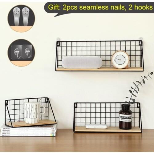 Wall Shelf Wooden Iron Wall Mounted Storage Rack Kitchen Storage Holder Bathroom Organizer Display Stand Home Livingroom Decora