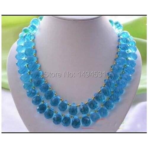 Wholesale Pearl Jewelry 2Row 4-17mm Blue Natural Drip Faceted Crystal Necklace - Handmade Jewelry - XZN51