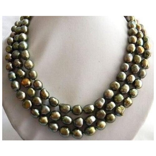 3strands 18'' 8-9mm Green Baroque Freshwater Pearl Necklace