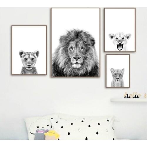 Lion Cub Print Black and White Lioness Animals Posters Safari Nursery Wall Decor Baby Animal Kids Wall Art Canvas Painting