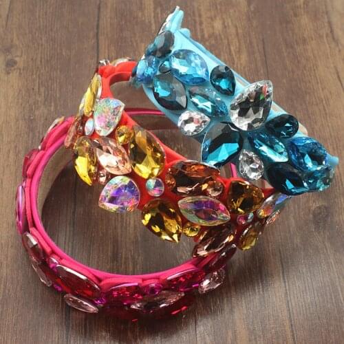 Baroque fashion headband full big colorful shiny rhinestone sun flower geometry for woman luxury dance party catwalk headband