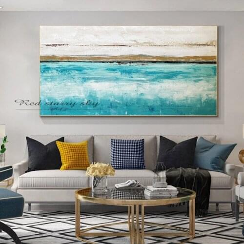 Hand-painted canvas oil painting original mural blue ocean wave living room home wall decoration abstract painting art decoratio