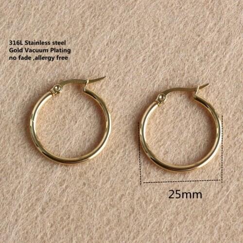 Size 25mm Gold-color plated Round Trendy Brief Titanium Stainless Steel Men Earring Hoop Earrings For Women Classic Jewelry