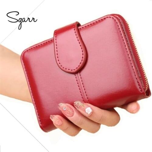 SGARR 2021 New Women Wallets Leather Card Holder Wine Red Short Clutch Small Girls Wallet Fashion Female Purse Lady