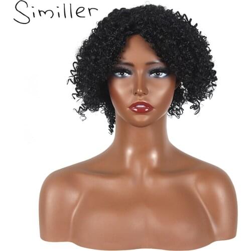 Similler Short Curly Wig with Bangs for Women Bob Afro Wig Synthetic Heat Resistant Natural Black Daily Use