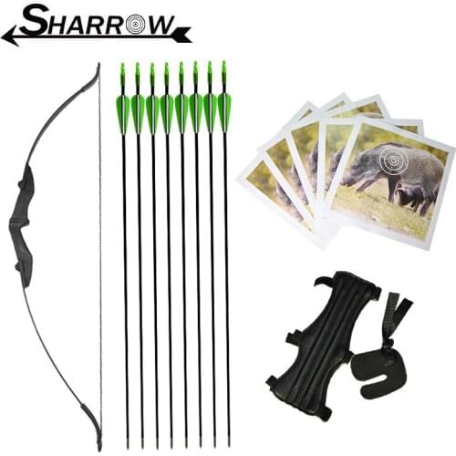 Archery Recurve Bow And Arrows Set 30-40lbs 8pcs Fiberglass Arrows 5pcs Target Papers Protective gear RH/LH Shooting Accessories