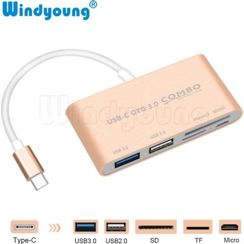 USB C Hub Card Reader 5-in-1 USB Type C Hub OTG Multi USB-C Splitter + Micro USB Power Port for Macbook Air Pro
