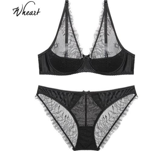 Wasteheart New Women Fashion Lace Transparent Bra Set Panties Push Up Bra Set Underwire Panties Underwear Sexy Lingerie Set