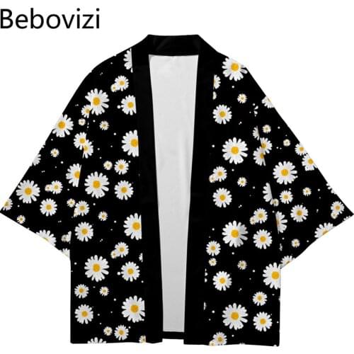Japanese Beach Cardigan Asian Women Girl Kimono Plus Size XXS 6XL 5XL Pink Black Blue Daisy Print Tops Blouse Yukata Clothing